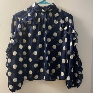 Zara Polka Dot Blue Blouse XS